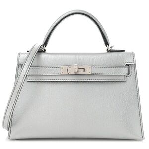 Hermes Mini Kelly 20 Sellier Metallic Silver Argent Chevre Chamkilight Palladium